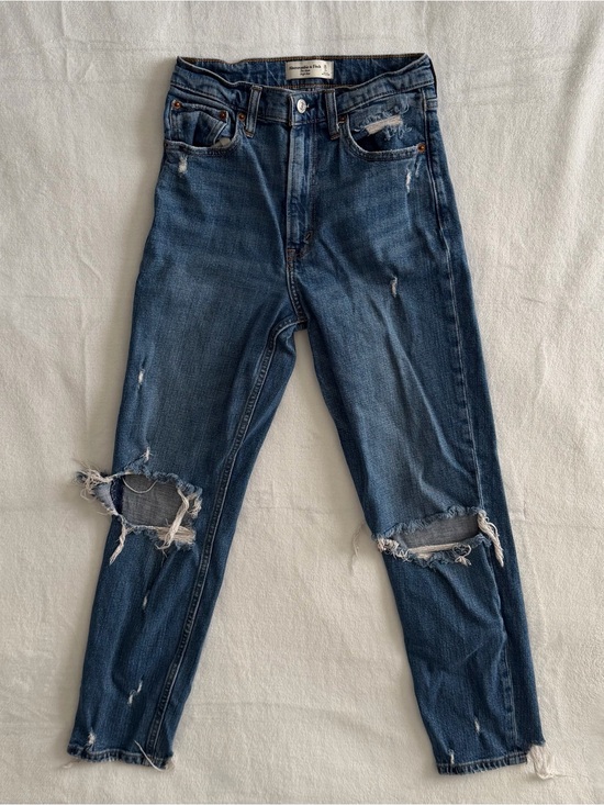 Abercrombie & Fitch Denim - Abercrombie Fitch The Mom High Rise Jeans Womens 26 2R Blue Denim Distressed
